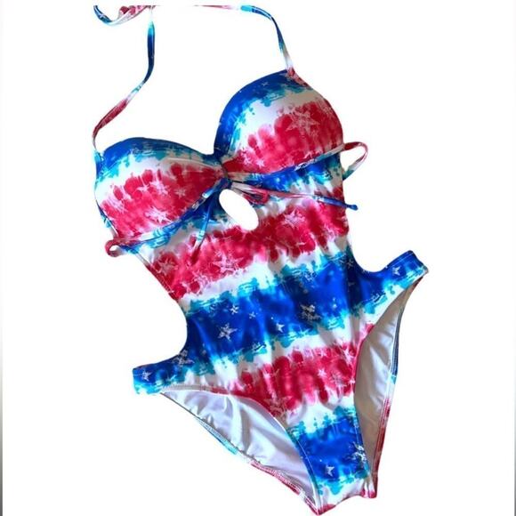NWT Stars & Stripes tie-dye Sweetheart Tie-Front Monokini By Venus Size 2 - Picture 1 of 10